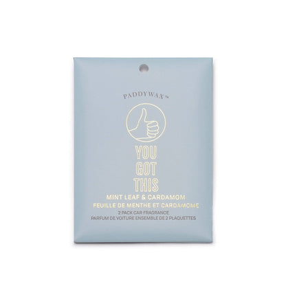 A light blue "You Got This" Impressions Car Fragrance by Paddywax in Mint Leaf + Cardamom scent.