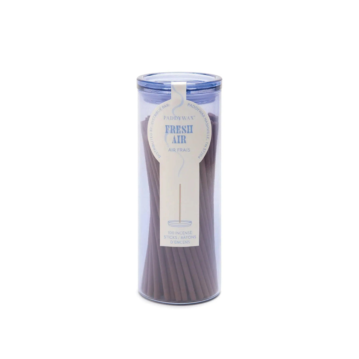 A clear cylindrical container holds brown incense sticks labeled Fresh Air - Haze Incense, with a blue and white tag attached to the top—an elegant addition to any incense collection, perfect for enjoying flameless fragrance throughout your space.