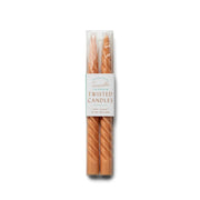 Terracotta Twisted Taper Candles, two unscented 10 in | 25.4 cm tapers with cotton wicks, are packaged in clear plastic and add a clean, classic touch.