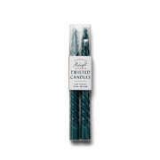 A pack of two Midnight Blue Twisted Taper Candles with cotton wicks in clear plastic packaging.