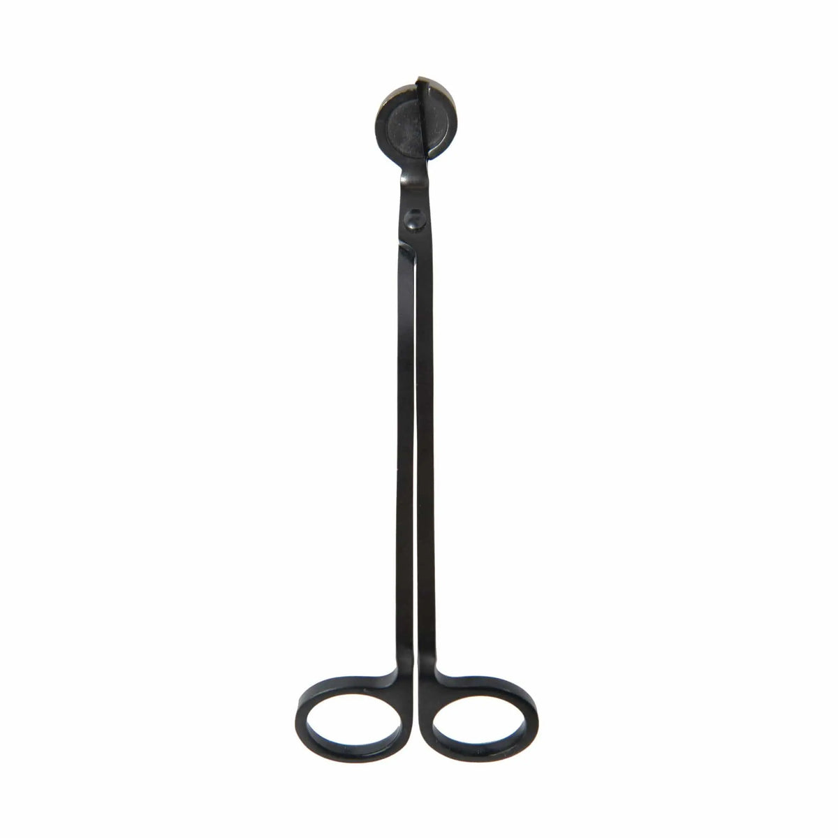 The Wick Trimmer - Matte Black features scissor-like handles and a circular cutting tip, enabling safe, efficient trimming of candle wicks.